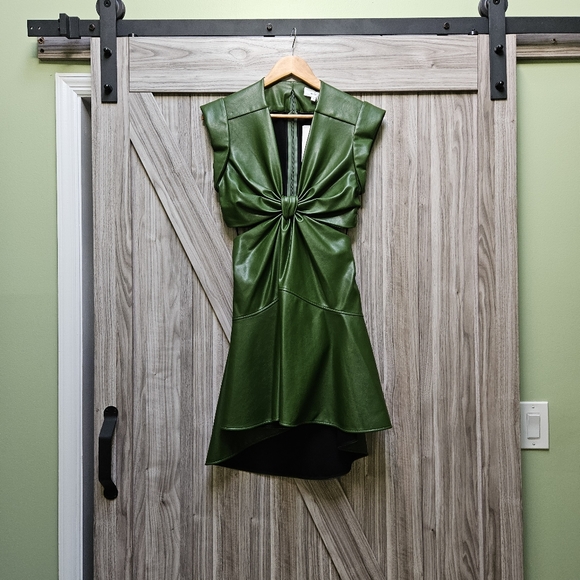 A.L.C. Lexi Dress Faux leather Hunter Green - mordernwear.com